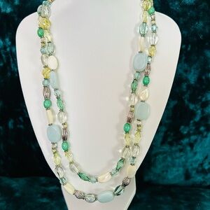 Multi-Strand Green & Pale Blue Beaded Necklace